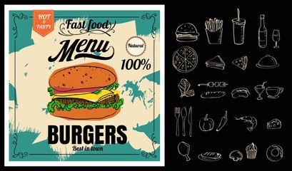 Restaurant Fast Foods menu burger on chalkboard vector format eps10 - 139780547