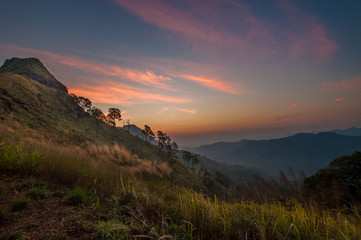 Beautiful winter landscape in the mountains. Sunrise in the mountain