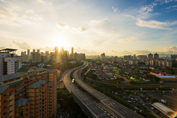 Fototapeta na wymiar Sunset at Kuala Lumpur Skyline. High Angle view