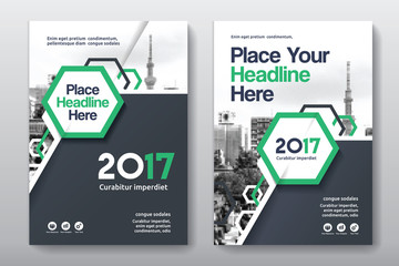 Green Color Scheme with City Background Business Book Cover Design Template in A4. Can be adapt to Brochure, Annual Report, Magazine,Poster, Corporate Presentation, Portfolio, Flyer, Banner, Website