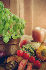 produce on a kitchen table