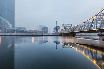 River And Modern Buildings Against Sky in Tianjin,China.