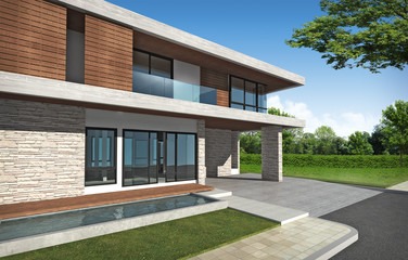 Fototapeta na wymiar 3D rendering of tropical house exterior