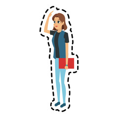pretty young woman gesticulating icon image vector illustration design 