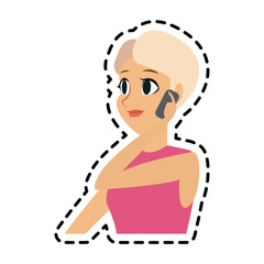 pretty young woman talking on the phone  icon image vector illustration design 