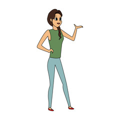 pretty young woman gesticulating icon image vector illustration design 