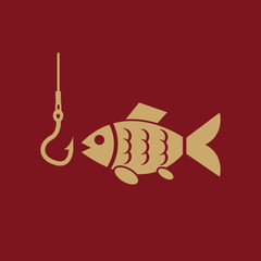 Fish icon. Fishing and angling, Hook symbol. Flat design. Stock - Vector illustration
