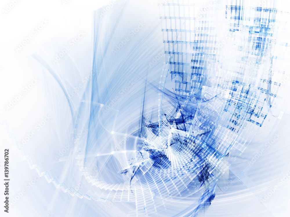 Fototapete abstract computer graphics background. composition of grids, curves and motion blur. blue and white 
