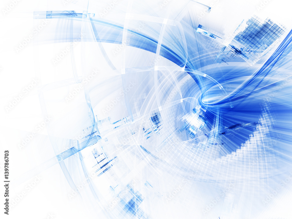 Fototapete abstract computer graphics background. composition of grids, curves and motion blur. blue and white 