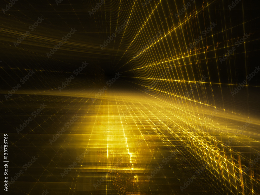 Poster abstract background element. three-dimensional composition of glowing grids and wave shapes. science