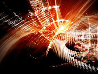 Abstract computer graphics background. Composition of grids, curves and motion blur. Red and black colors.