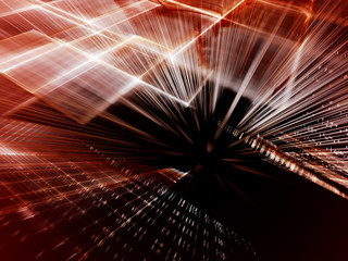Abstract background element. Fractal graphics series. Three-dimensional composition of intersecting grids and motion blur. Information technology concept. Red and black colors.