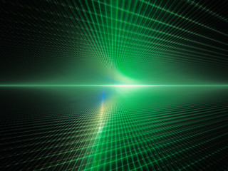 Abstract background element. Grid planes perspective. Retro sci fi style. Time and space concept. Green and black colors.