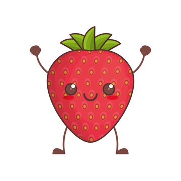 kawaii strawberry fruit image vector illustration eps 10