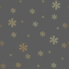Elegant christmas pattern with gold snowflakes on dark background. Royal style festive illustration