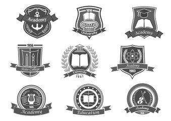 Fototapeta College or university vector icons or emblems set obraz
