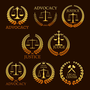 Advocacy or lawyer vector gold heraldic icons