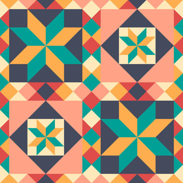 Seamless Pattern In Style Of Patchwork, Vector.