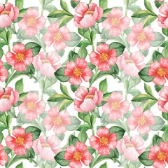Floral pattern. Watercolor red flowers. Seamless background 2
