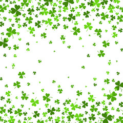Saint Patrick s Day Border with Green Four and Tree Leaf Clovers on White Background. Vector illustration. Template. Lucky and success symbols - 139789170