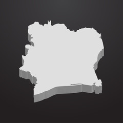 Ivory Coast map in gray on a black background 3d
