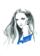 watercolor fashion girl portrait - 139790331