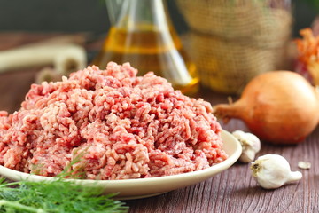 Raw minced beef in a bowl