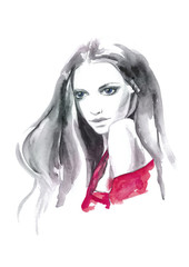 watercolor fashion girl portrait - 139790354