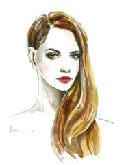 watercolor fashion girl portrait - 139790399