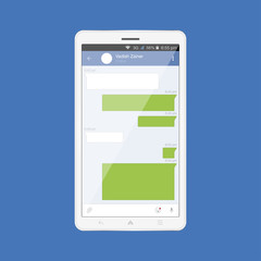 White modern tablet with mobile app. Internet application for social communication. Flat vector illustration EPS 10