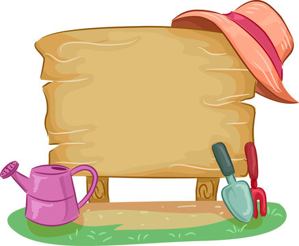 garden sign with tools and hat clip art preview