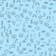 Seamless background with fish and equipment