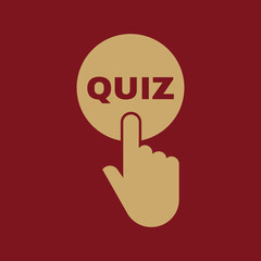 Hand pressing a button with the text QUIZ icon. Exam, test symbol. Flat design. Stock - Vector illustration