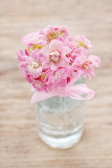 Beautiful tiny bouquet of pink kalanchoe blossfeldiana flowers
