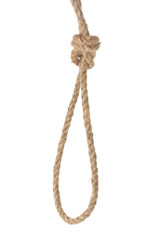 Knot rough jute rope closeup isolated on white