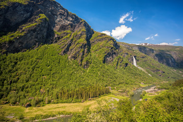 Naklejka na ściany i meble Waterfall near the Flam village in Norway