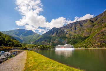 Port of Flam with cruise ship in Norway