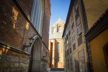Stone narrow lane at The Dome Cathedral (Old Town, Riga, Latvia)