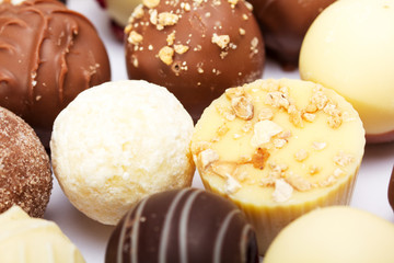 Close up of a selection of delicious chocolates
