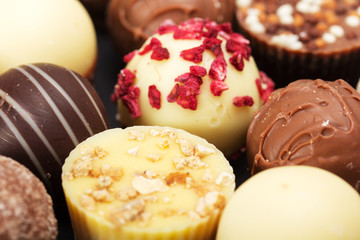Close up of a selection of delicious chocolates