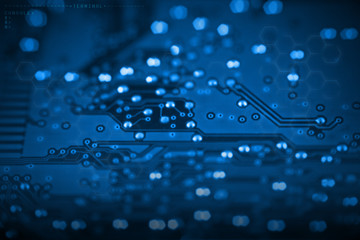 Cyber, Technology and Business concept. Close up view of circuit board
