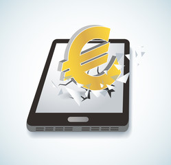 Euro icon Breaking through screen smartphone vector  