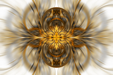 Abstract exotic flower. Psychedelic symmetrical design in golden and grey colors. Fantasy fractal art. 3D rendering.