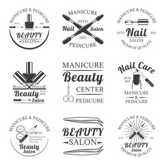 Manicure and pedicure, beauty salon set of vector vintage logos