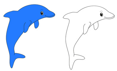 Two dolphins one blue another white isolated