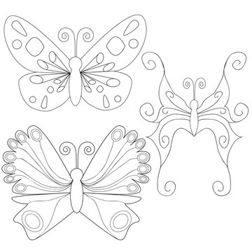 Butterfly isolated outlines book coloring character