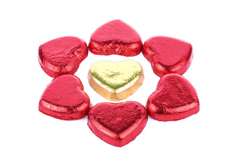 Chocolate hearts top on white background