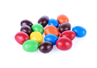 Colorful candy macro focus and blur back ground on white paper.