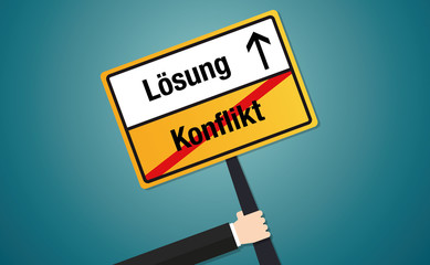 Konflikt Lösung Schild Flat Design