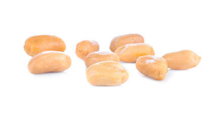 Fototapeta na wymiar Processed peanuts closeup isolated on white background